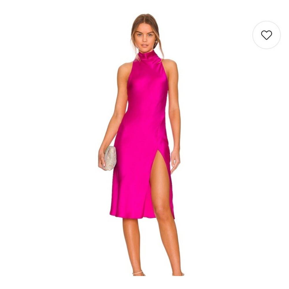 NWOT Amanda Uprichard Silk Stanford Side Slit Midi Dress in Hot Pink Size XS